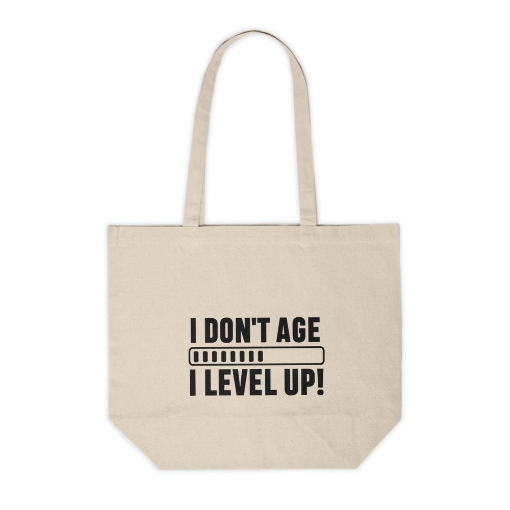 Funny Canvas Tote Bag “I Don’t Age I Level Up” | Gamer Humor Tote